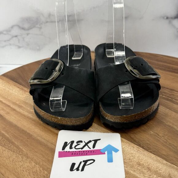 Women’s EU 36 US sz 5-Birkenstock Sandals Black Madrid Big Buckle Slide Leather - Picture 2 of 9